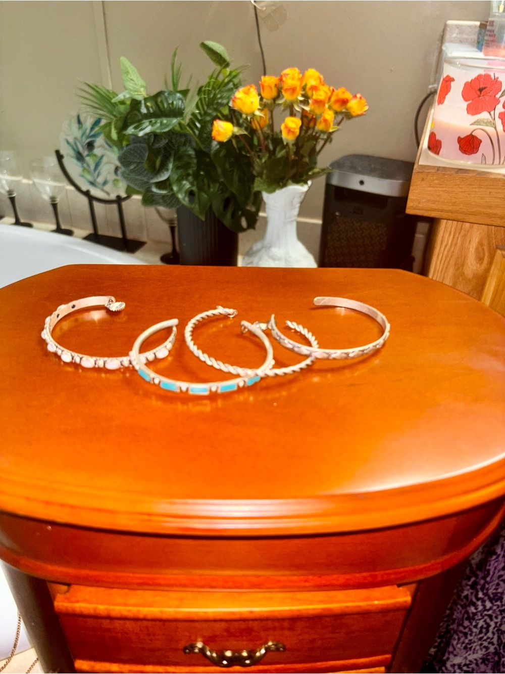 Sterling Silver Turquoise Accent Bangle Bracelet - Women Jewelry